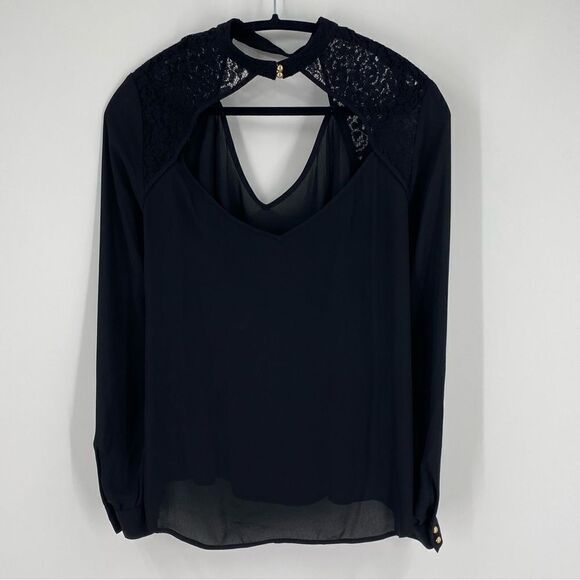 G by Guess Women’s Long Sleeve High Neck Cut Out Front Sheer Blouse size S - Picture 3 of 3